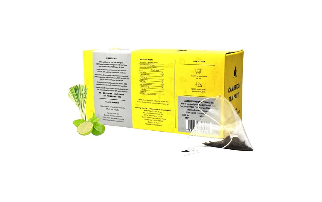 Cambridge Tea party Whole Green Tea Lime peel & Lemongrass    Pack  20 pcs